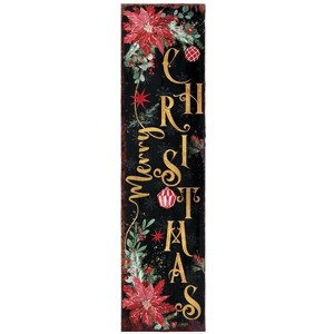 HomeRoots 36" Black Gold Green And Red Solid Wood Poinsettia Merry Christmas  Porch Sign - 1 of 4