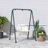 Outsunny Hanging Hammock Chair, Cotton Rope Macrame Swing Chair with Large Cushion, Chain, Steel Frame for Indoor Outdoor Patio Balcony - 2 of 4