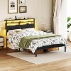 Furnulem Full Size Bed Frame with Headboard 2 Fabric Drawers Bed Featuring LED Lights Built-in Charging Station Storage Shelves No Box Spring Needed - 2 of 4