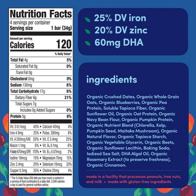 Cerebelly Organic Clever Blueberry Muffin Snack Bars - 5g Protein - 4.8oz/4ct