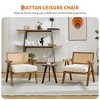 Mid-Century Accent Chair Set of 2 - Farmhouse Wood Armchair with Rattan Backrest & Linen Cushion - 3 of 4