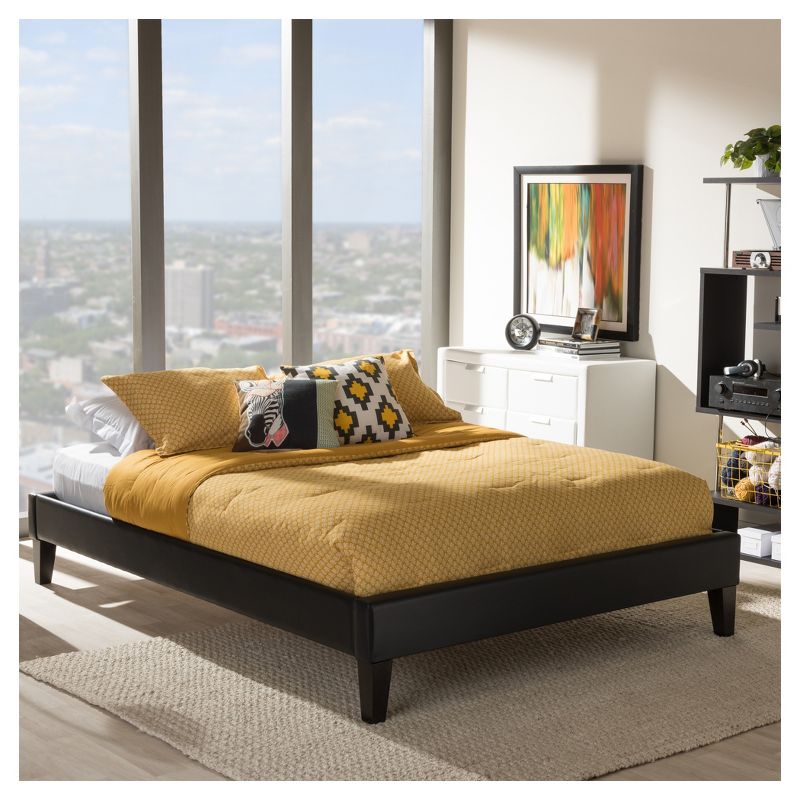 Full Lancashire Modern and Contemporary Faux Leather Upholstered Bed Frame with Tapered Legs Black - Baxton Studio, 5 of 6