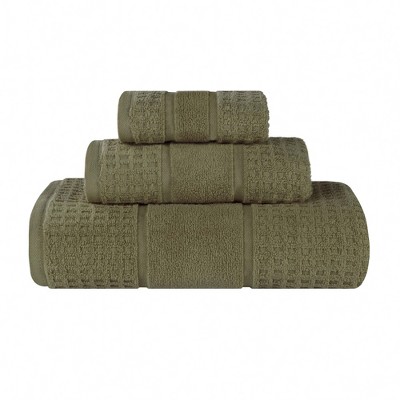 Zero Twist Cotton Waffle Honeycomb Medium Weight 3 Piece Bathroom Towel Set by Blue Nile Mills