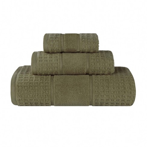 Zero Twist Cotton Waffle Honeycomb Medium Weight Face Towel Washcloth Set of 12, Forest Green - Blue Nile Mills