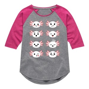 Girls' - Instant Message - Axolotl Emotion Grid Shirt Tail Raglan Graphic T-shirt - 1 of 4