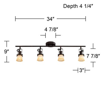 Bronze 4-Light Track Fixture with Amber Glass Shades
