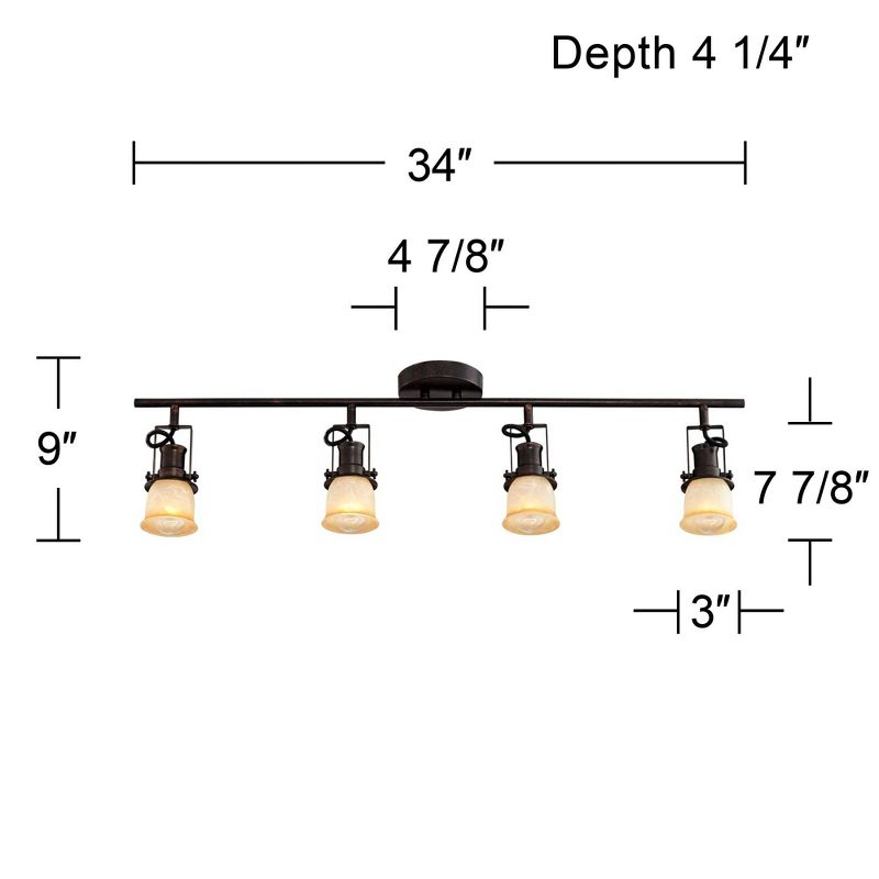 Pro Track 4-Head Ceiling or Wall Track Light Fixture Kit Spot Light Directional Brown Bronze Finish Amber Glass Traditional Kitchen Bathroom 34" Wide, 4 of 9
