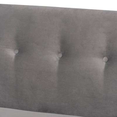 Mid-Century Modern Grey Velvet and Walnut Wood 2-Piece Dining Bench Set