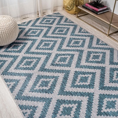 Sintra Diamond Tribal 4'x6' Reversible Indoor/Outdoor Rug Blue/Gray