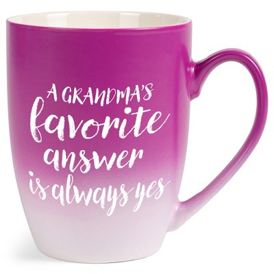 Elanze Designs Grandma's Answer Yes Two Toned Ombre Matte Pink and White 12 ounce Ceramic Stoneware Coffee Cup Mug