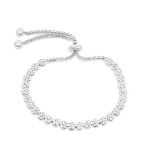 Bella Silver Sterling Silver Small Flower CZ Adjustable Bolo Bracelet - Red - 10 Inch - 1 of 2