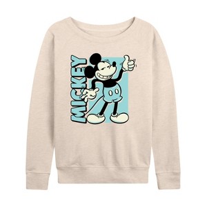 Women's - Disney - Mickey Light Blue Vintage Lightweight French Terry Wide Neck Long Sleeve Shirt - 1 of 4