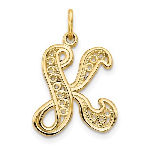 Black Bow Jewelry 14k Yellow Gold, Maci Collection, LG Filigree Script Initial K Pendant - 1 of 4