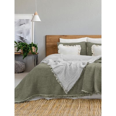 Sussex Home Muslin Blanket 4 Layers, Soft Bedspread, 100% Turkish Cotton Khaki Muslin Bed Cover, 91 x 95 in — фото 2