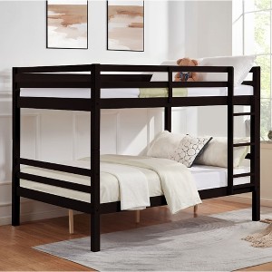 MAYEERTY Full over Full Bunk Bed with Ladder, Wooden Bed Frame with High Guardrail and Ladder for Kids, No Box Spring Needed, Espresso - 1 of 4