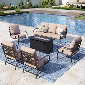 Captiva Designs 6pc Extra Large Metal Outdoor Patio Fire Pit Set with Rocking Pattern-back Chairs - 1 of 4