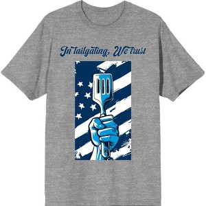 "In Tailgating We Trust" American Flag And Spatula Adult Short Sleeve Tee - 1 of 2