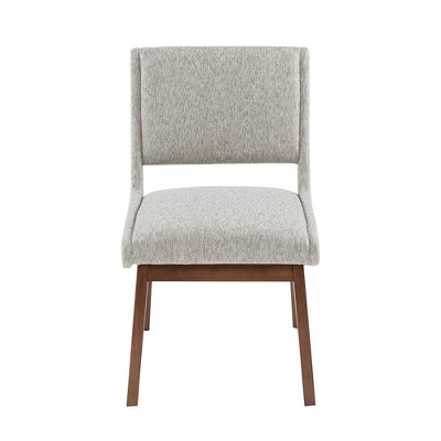 Set of 2 Light Gray Upholstered Dining Side Chairs with Rubberwood Legs