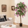Costway 1/2 PCS 5.5 FT Tall Artificial Ficus Tree Faux Wisteria Plant in Nursery Pot Decoration Pink/Purple - 4 of 4