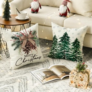 Set of 4 Merry Christmas Trees Reindeer Snowflake Throw Pillow Covers, 18 x 18 Inch Xmas Red Berries Hello Winter - 1 of 4