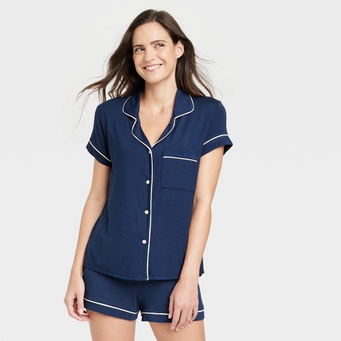 Women's Beautifully Soft Short Sleeve Notch Collar Top and Shorts Pajama  Set - Stars Above™ Navy Blue XXL