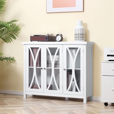 NicBex Modern Storage Buffet Cabinet Kitchen Coffee Bar Cabinet with 3 Tempered Glass Doors, Arc Pattern and Adjustable Storage Shelf