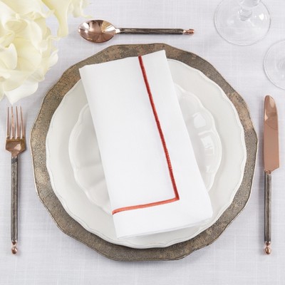 Rust Embroidered Line Design Cotton Napkins, Set of 4