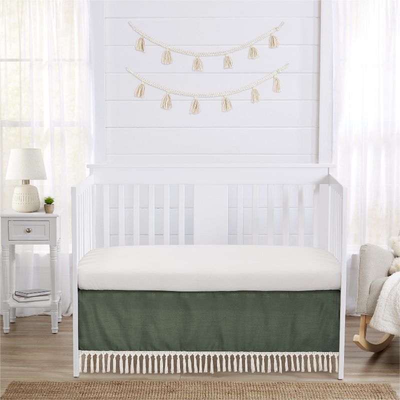 Sweet Jojo Designs Gender Neutral Unisex Baby Crib Bed Skirt Diamond Tuft Green and Ivory, 3 of 5