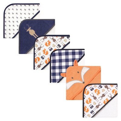 Image of Hudson Baby Infant Boy 6Pc Cotton Rich Hooded Towels Bundle Set, Blue Moose Fox, One Size