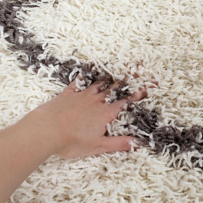 Ivory and Dark Grey High Pile Shag Area Rug