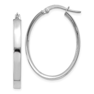 Black Bow Jewelry 3mm x 29mm White Rhodium Plated 14k Yellow Gold Oval Hoop Earrings - 1 of 4