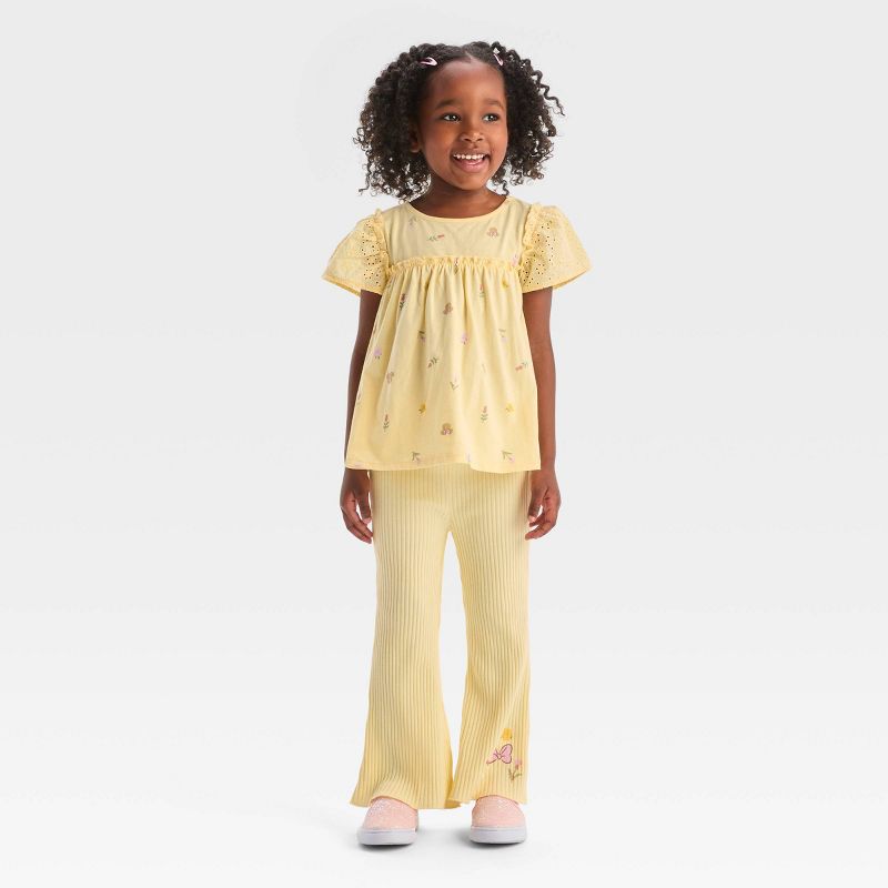 Toddler Girls' Disney Minnie Mouse Top and Flare Ribbed Pant Set - Yellow, 1 of 4