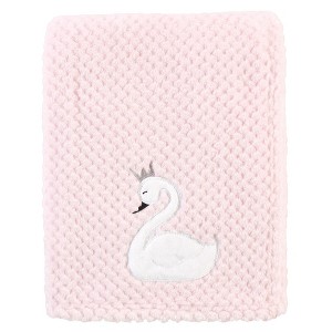 Hudson Baby Infant Girl Plush Waffle Blanket, Swan, One Size - 1 of 2