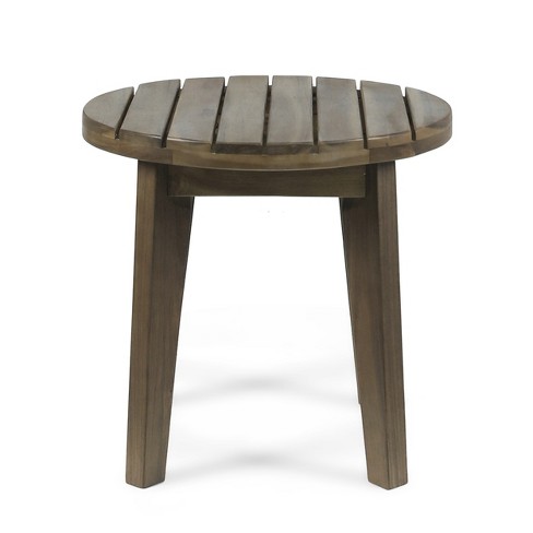 Gdfstudio Parker Outdoor Acacia Wood Slat Top Circular Side Table, Gray ...