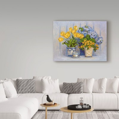 Barbara Mock Blue and Yellow Floral Canvas Art 18'' x 24''