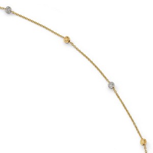 Black Bow Jewelry 14k Two Tone Gold Polished Cable and D/C Bead Anklet, 9-10 Inch - 1 of 4