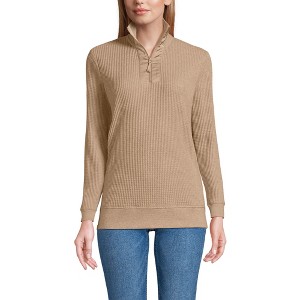 Lands' End Women's Long Sleeve Waffle Quarter Zip Pullover - 1 of 4
