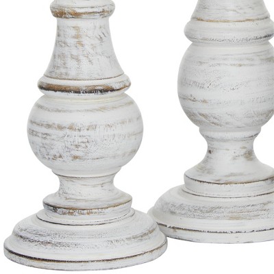 Set of 3 White Distressed Wood Pillar Candle Holders