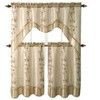 GoodGram Daphne Embroidered Kitchen Curtain Set - 56 in. W x 36 in. L, Beige/Gold - 2 of 3
