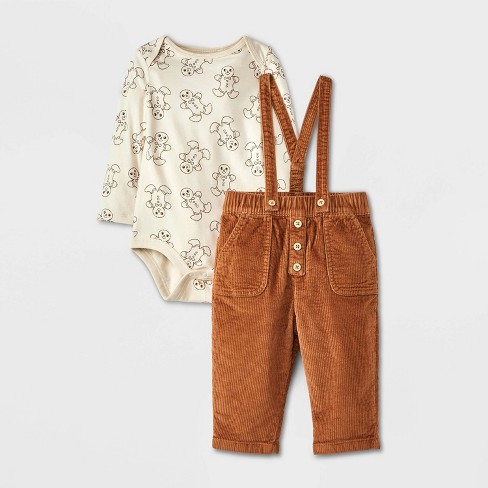 Baby Boys Gingerbread Cord Suspender Top Bottom Set Cat Jack Brown 12m Target