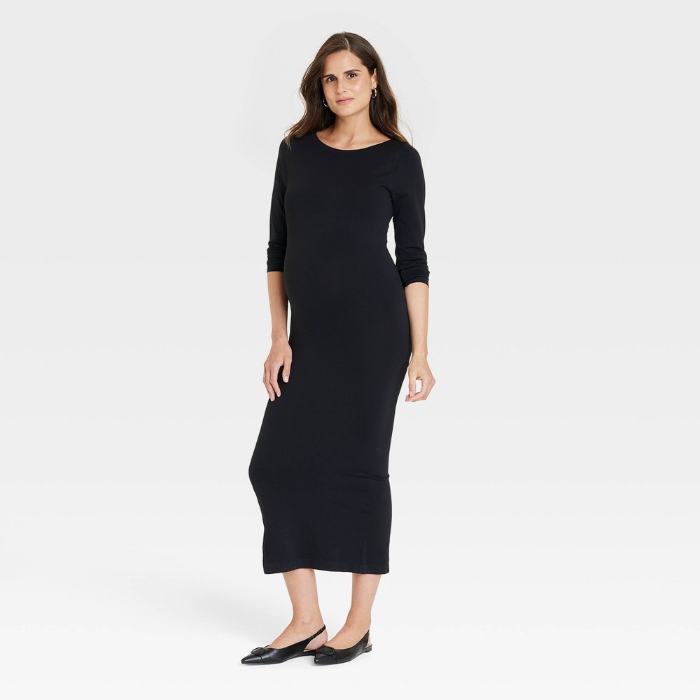 Long Sleeve Seamless Jersey Midi Maternity Dress