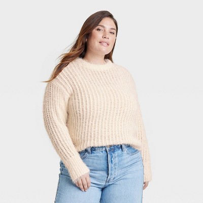 Women's Crewneck Openwork Pullover Sweater - Universal