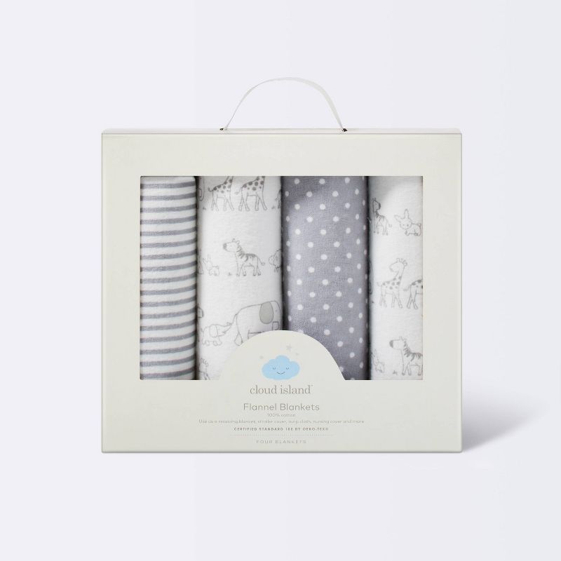 Flannel Baby Blankets Two by Two 4pk - Cloud Island&#8482; Gray, 4 of 5