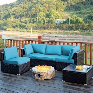 Costway  5PCS Patio Rattan Furniture Set Cushioned Sofa & Chair Coffee Table - 1 of 4