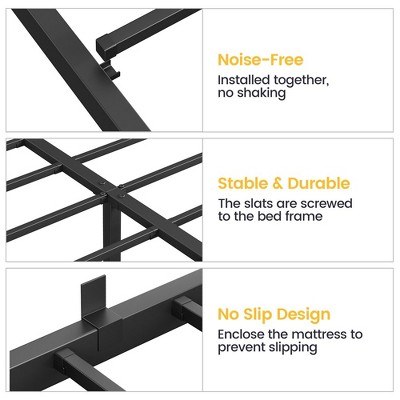 Black Metal Queen Bed Frame with Storage and Slats