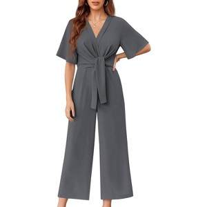Imily Bela Effortless Summer Style Womens Tie Front Wide Leg Jumpsuit with Flowy Comfort - 1 of 4