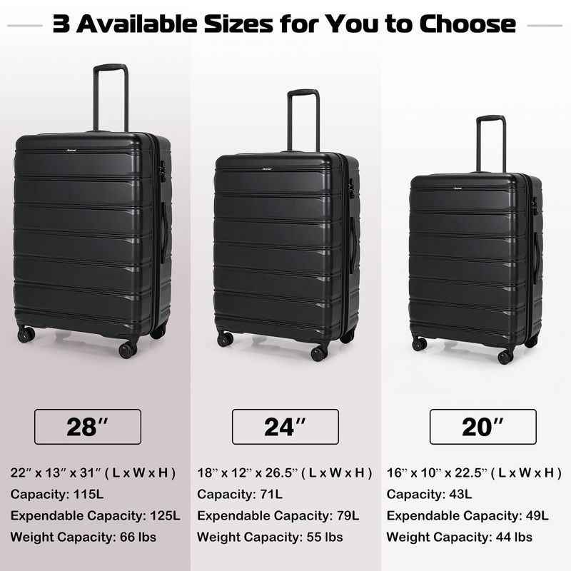Costway 3 Piece Hardshell Luggage Set Ex pandable Suitcase w/ TSA Lock & Spinner Wheels, 4 of 11