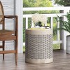 Okak Lightweight Outdoor Table with Concrete Frame, Round End Table with Basket Weave Pattern, Outdoor Side Table for Patio, Garden, Natural - 2 of 4