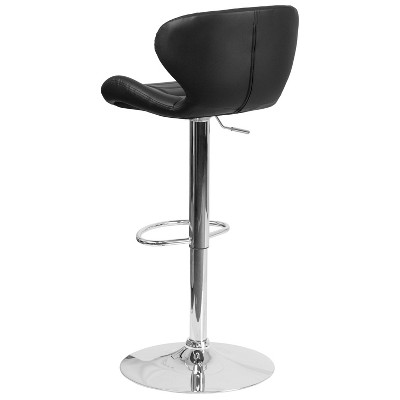 Sleek Curvaceous Black Vinyl Adjustable Swivel Barstool with Chrome Base
