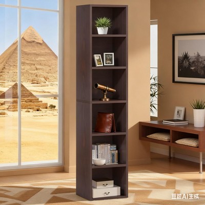 Gulches 70.9" Corner Bookcase, Modern 6-Tier Narrow Cube Display Shelves
